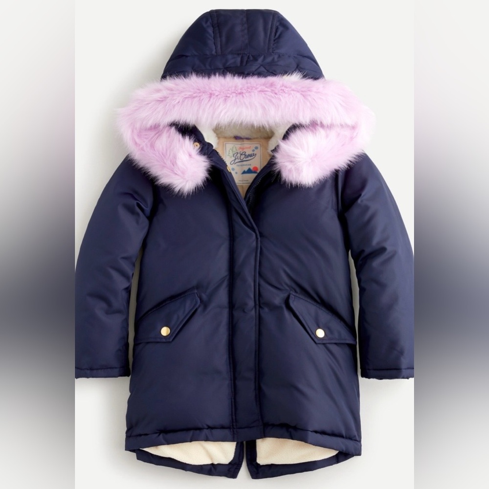 J Crew girls Parka with Lavender Fur Trim - excellent condition!